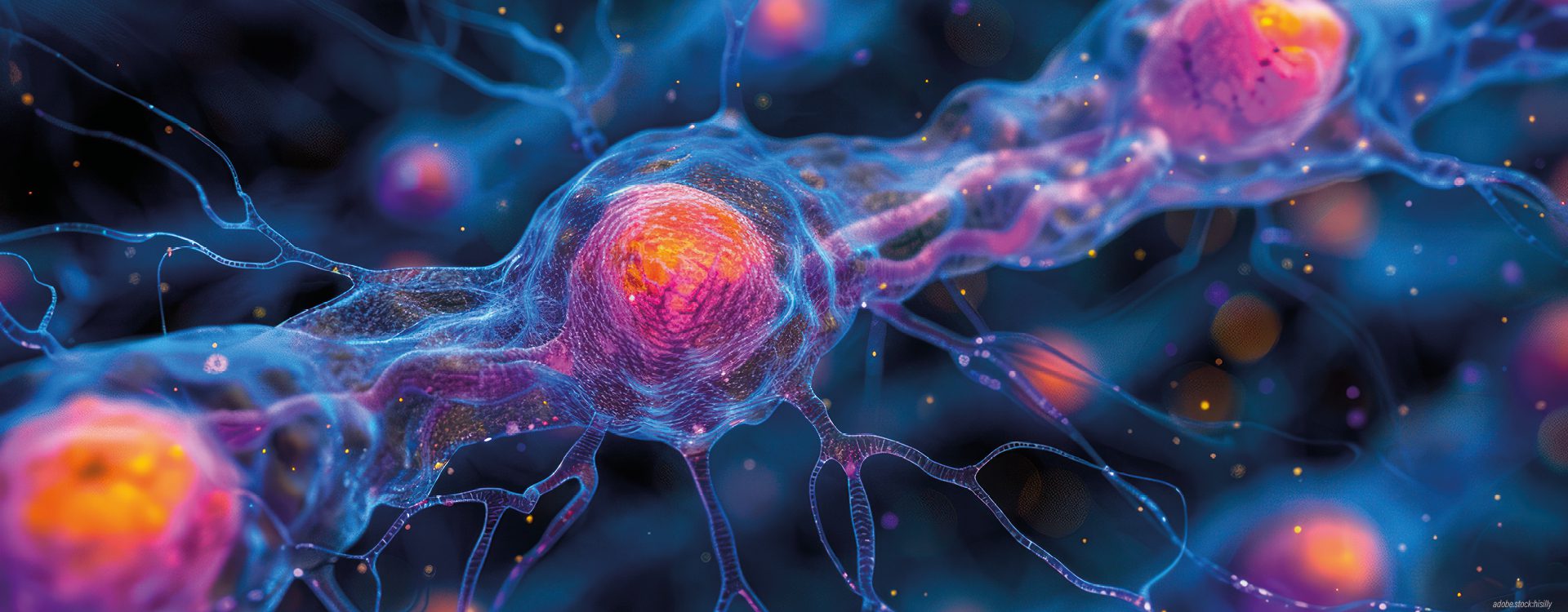 stilisierte Darstellung von Nervenleitungen und Nervenzellen auf blauem Untergrund