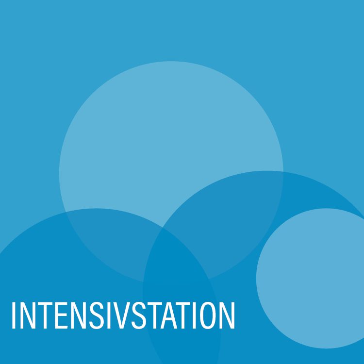 mittelblaue Kreise mit der Aufschrift Intensivstation